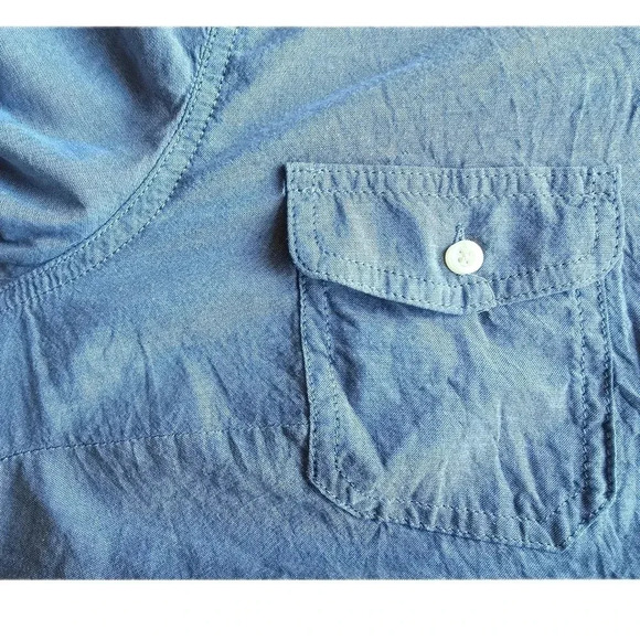 St Johns Bay, Size PS, Blue Chambray Denim Longsleeve Button-up Shirt - Picture 6 of 8